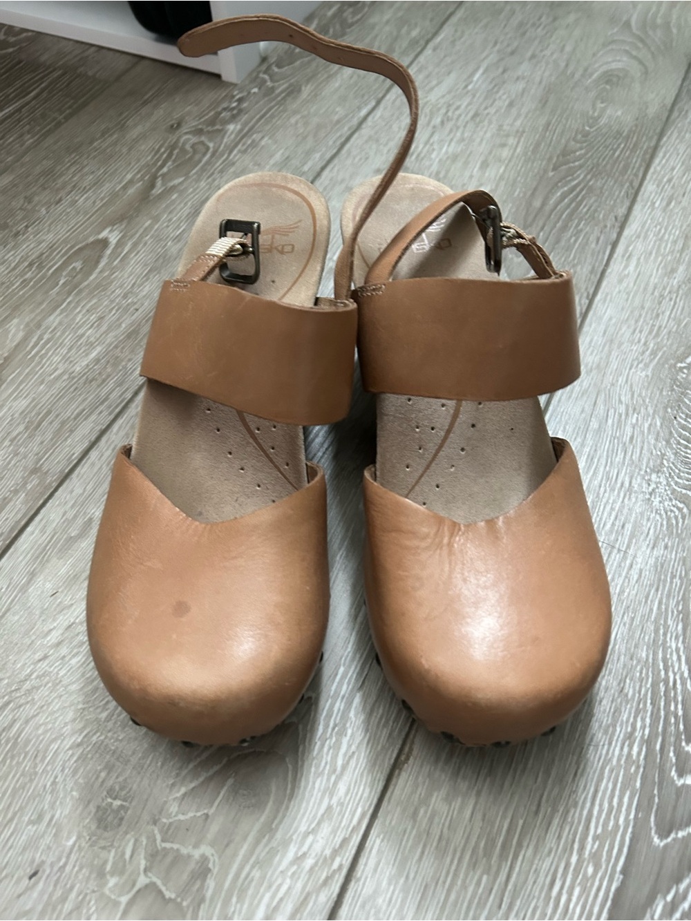 Dansko Tan Leather Mary Jane Clog Heels - Picture 2 of 5